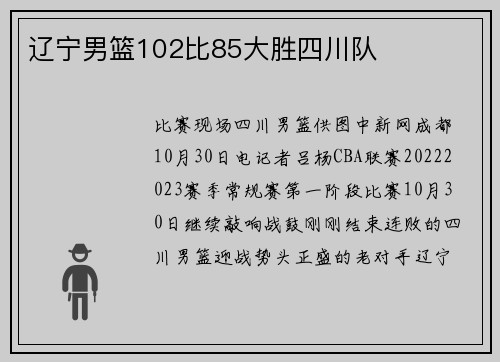 辽宁男篮102比85大胜四川队